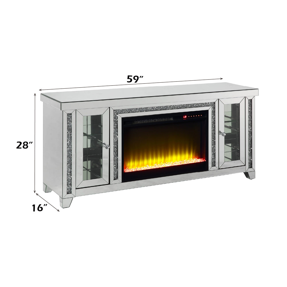 ACME Noralie Mirrored & Faux Diamonds TV Stand with Fireplace & LED Model LV00315