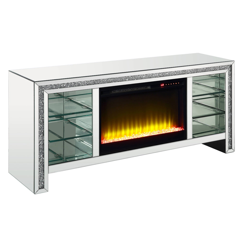 ACME Noralie Mirrored & Faux Diamonds TV Stand with Fireplace & LED Model LV00317