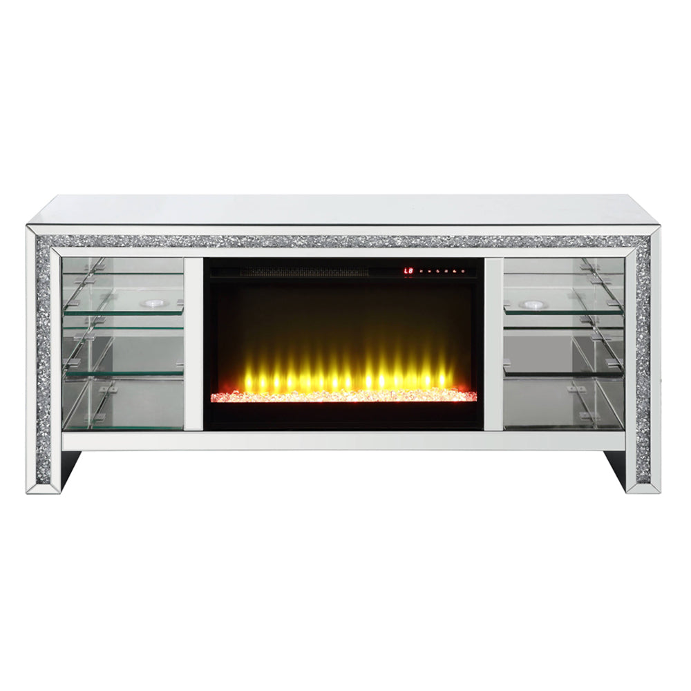 ACME Noralie Mirrored & Faux Diamonds TV Stand with Fireplace & LED Model LV00317