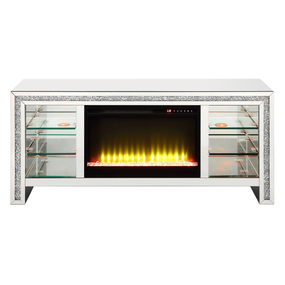 ACME Noralie Mirrored & Faux Diamonds TV Stand with Fireplace & LED Model LV00317