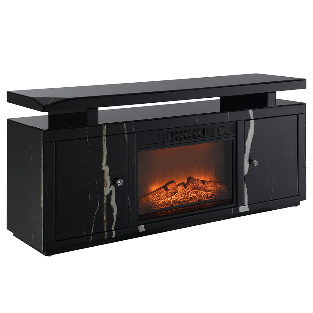 ACME Drisana Black Mirrored TV Stand with Fireplace Model LV03868