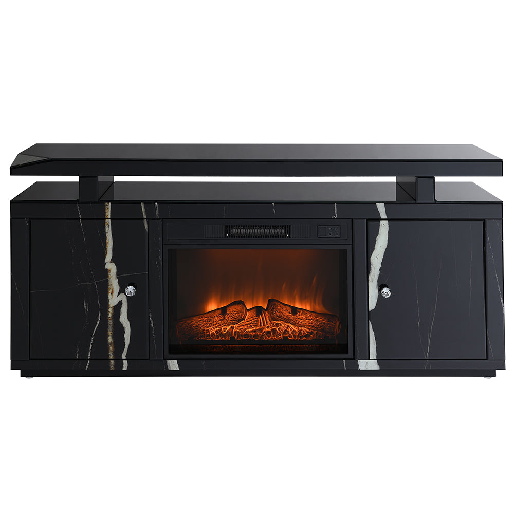ACME Drisana Black Mirrored TV Stand with Fireplace Model LV03868