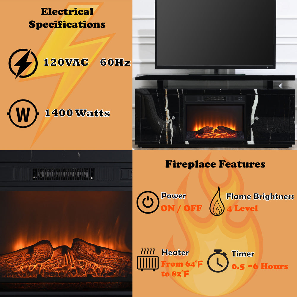 ACME Drisana Black Mirrored TV Stand with Fireplace Model LV03868