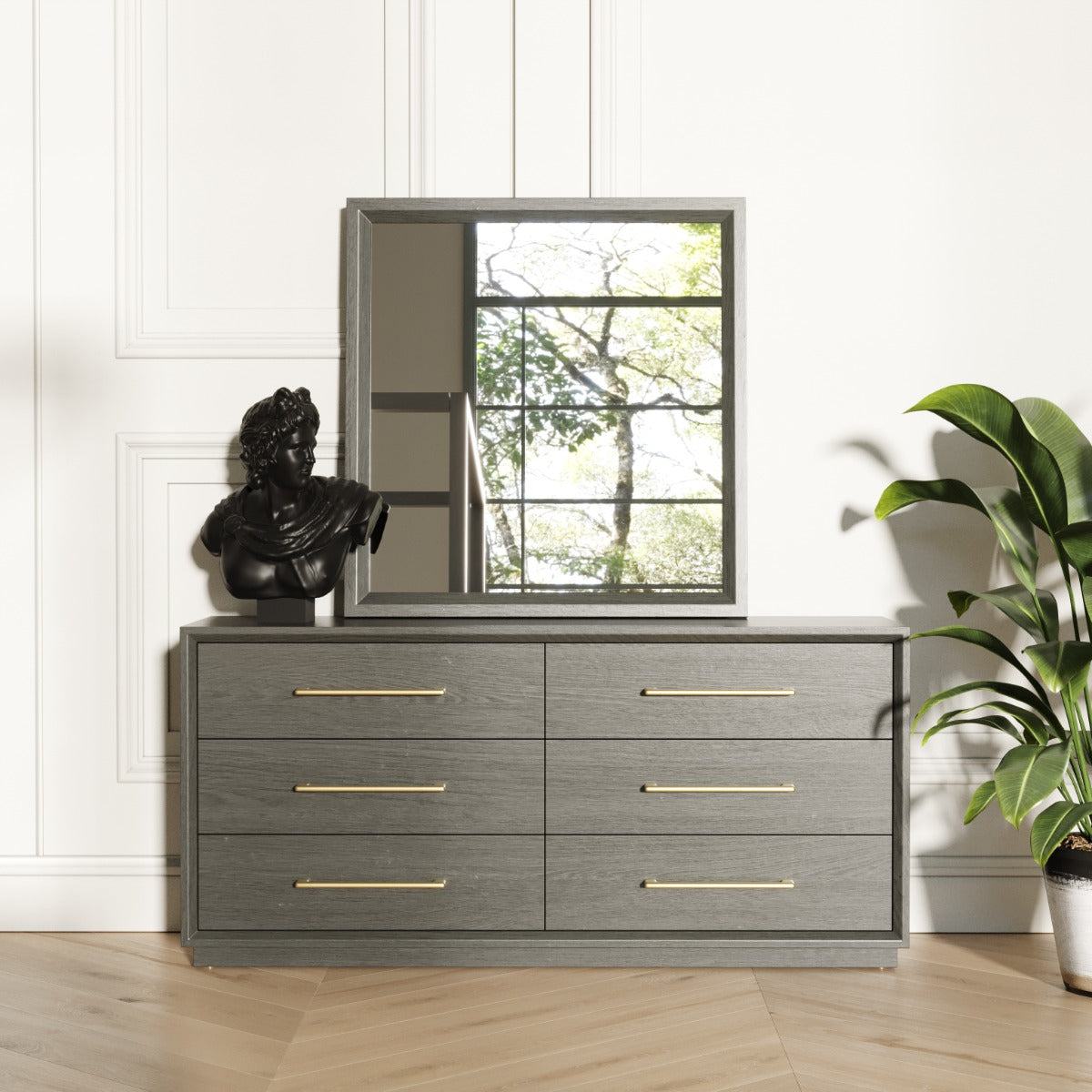 Modrest Manhattan Contemporary Grey And Gold Dresser  Model VGMA-BR-127-DR