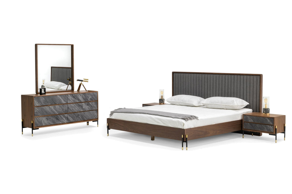 Nova Domus Metcalf Queen Mid Century Walnut & Grey Bedroom Set Model VGMABR-120-WAL-BED-SET-Q