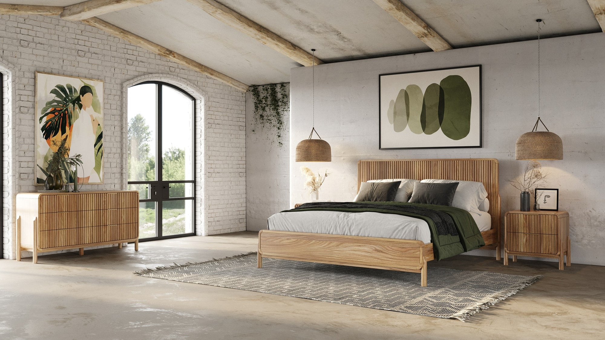 Queen Modrest Mikala Modern Natural Oak Bedroom Set Model VGWDMIL-SET-Q