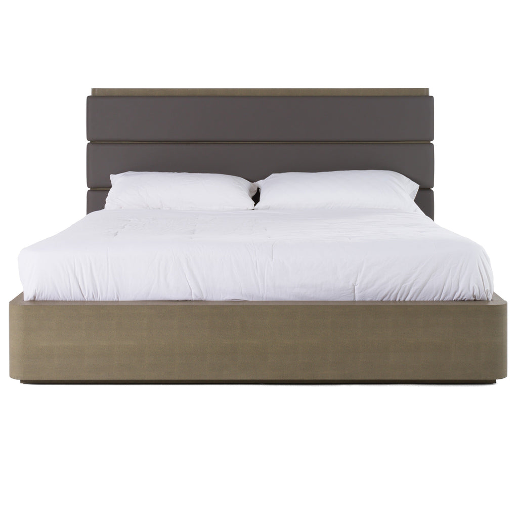 Lit Eastern King Modrest Lois Modern en cuir gris et galuchat beige, modèle VGVC-BD2408-BED-EK