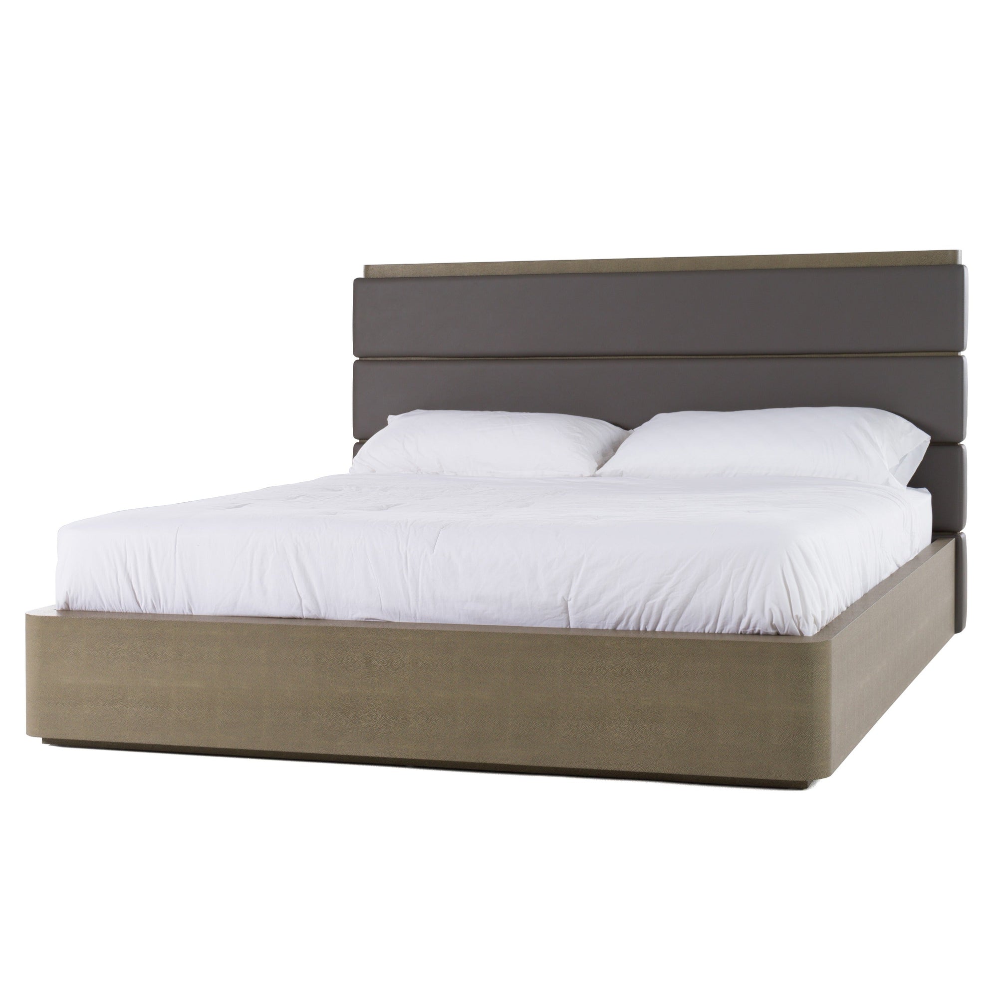 Lit Eastern King Modrest Lois Modern en cuir gris et galuchat beige, modèle VGVC-BD2408-BED-EK