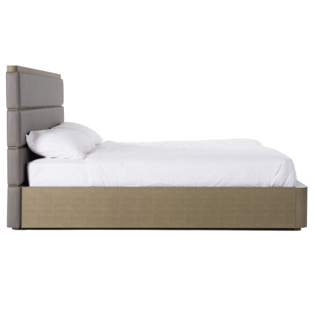 Lit Eastern King Modrest Lois Modern en cuir gris et galuchat beige, modèle VGVC-BD2408-BED-EK