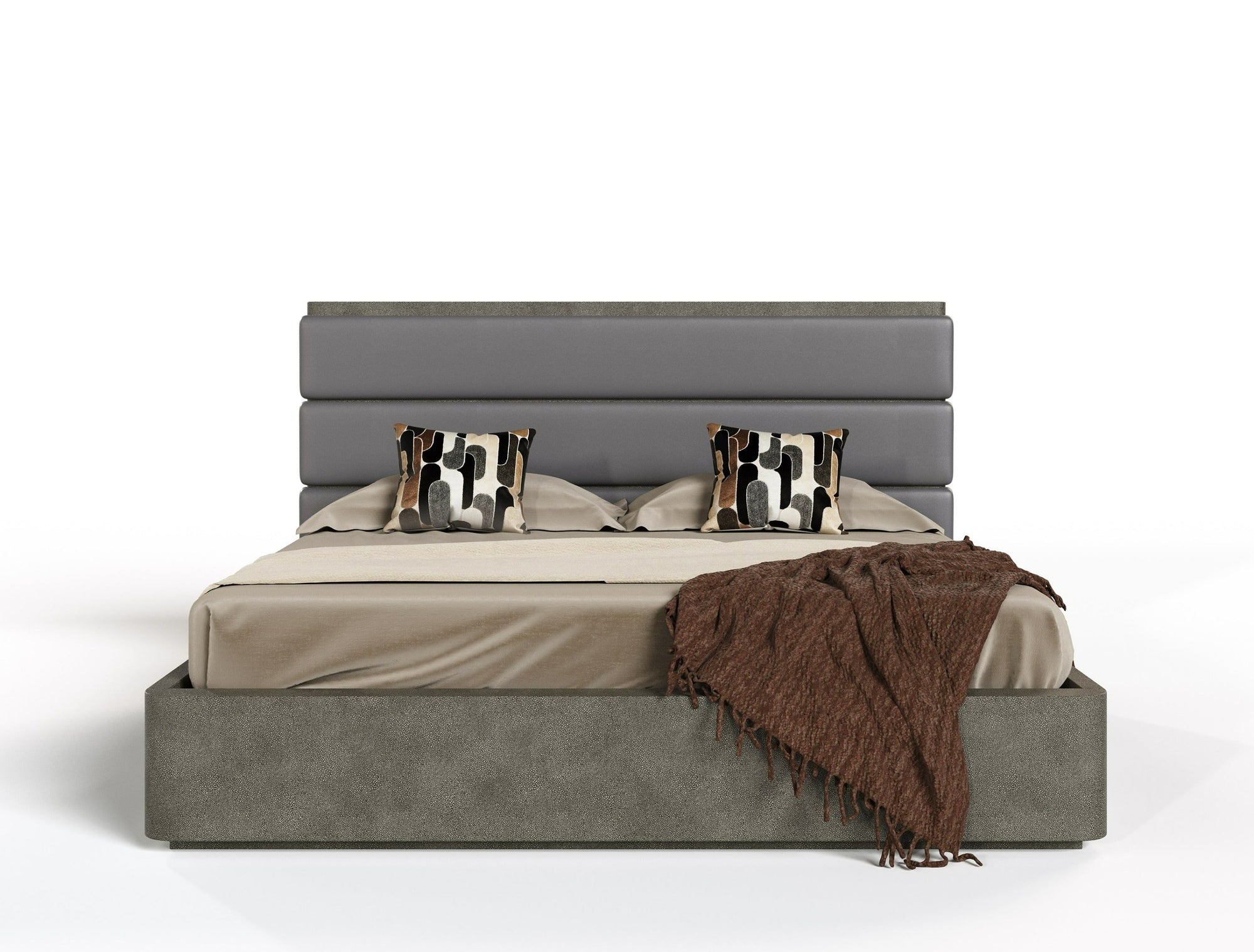 Modrest Lois Modern Grey Leather & Beige Shagreen Bedroom Set Model VGVC-BD2408-SET-EK