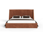 Lamod Roma & Lago Modern Burnt Orange Velvet & Faux Travertine Bed With Nightstands Set Model VGAC-ROMALAGO-3PC-SET