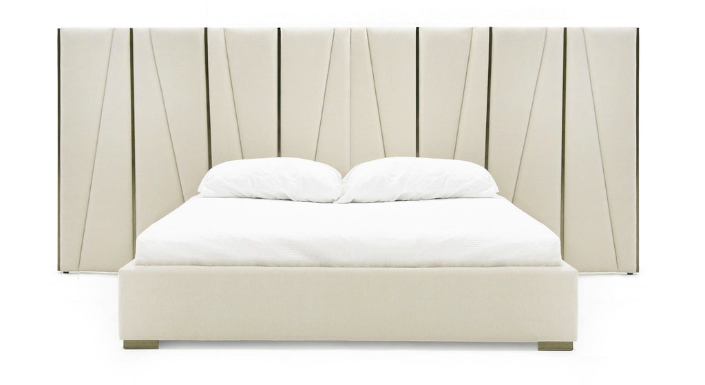 Lit California King Modrest Nixa en velours beige moderne et bronze brossé, modèle VGVC-BD1909-BED-BGE-CK