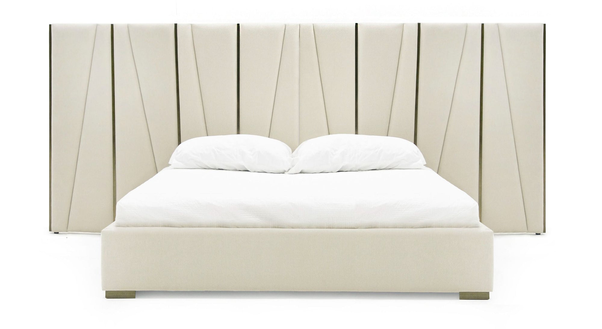 Lit California King Modrest Nixa en velours beige moderne et bronze brossé, modèle VGVC-BD1909-BED-BGE-CK