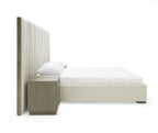 Lit California King Modrest Nixa en velours beige moderne et bronze brossé, modèle VGVC-BD1909-BED-BGE-CK