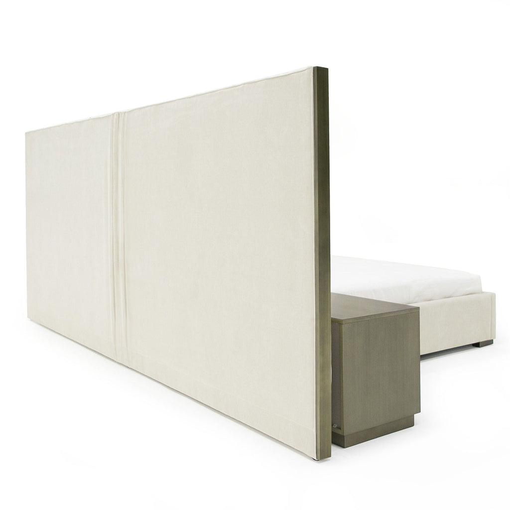 Lit California King Modrest Nixa en velours beige moderne et bronze brossé, modèle VGVC-BD1909-BED-BGE-CK