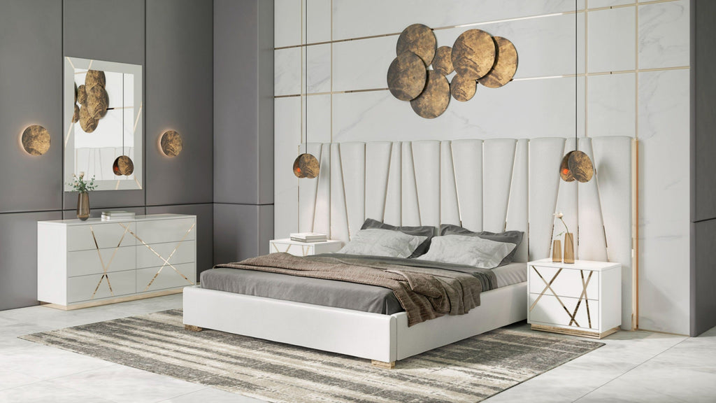 Modrest Nixa Modern White & Gold Bedroom Set Model VGVC-BD1909-SET-WHT