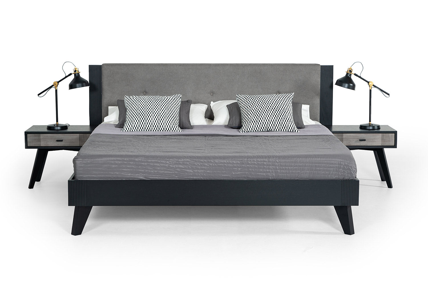 Lit contemporain Eastern King Nova Domus Panther gris et noir, modèle VGMABR-77-BED-EK