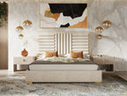 Queen Nova Domus Daystar & Roma Modern Beige Velvet & Travertine & Gold Bedroom Set Model VGAN-DAYSTAR-ROMA-BED-SET-Q