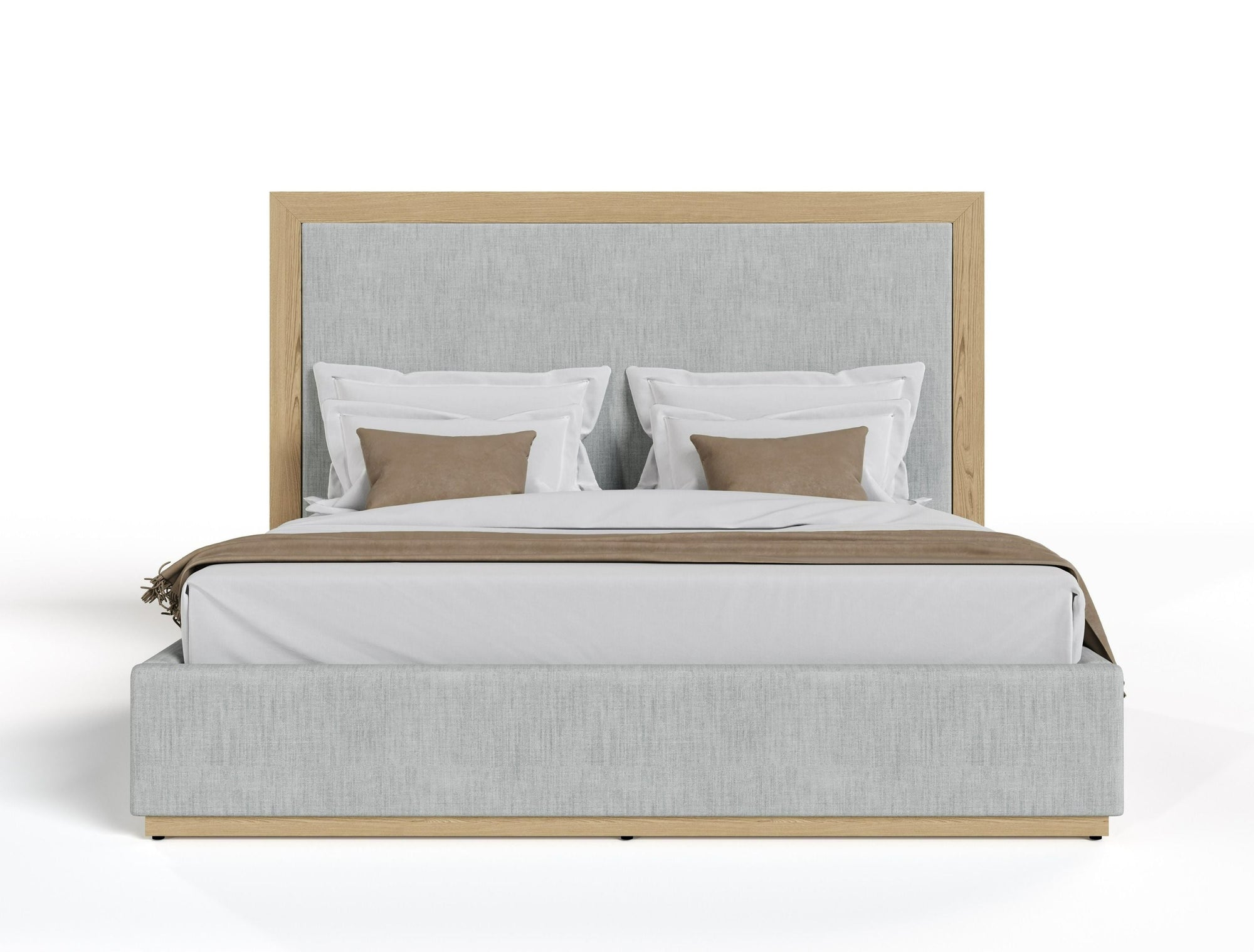 Lit California King Nova Domus Santa Barbara en tissu gris moderne et tissu naturel, modèle VGMABR-152-BED-CK