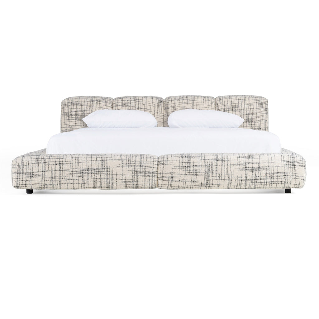 Lit moderne Eastern King Modrest Shiloh en tissu blanc cassé et noir, modèle VGEV-B070-WHTBLK-EK