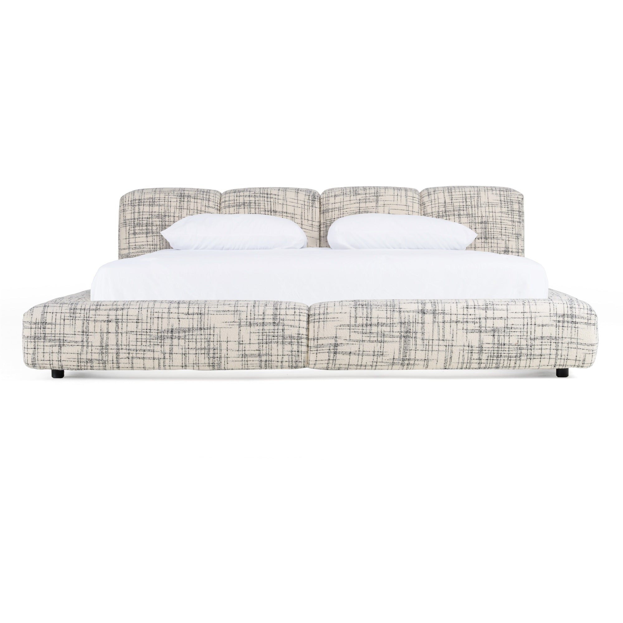 Lit moderne Eastern King Modrest Shiloh en tissu blanc cassé et noir, modèle VGEV-B070-WHTBLK-EK