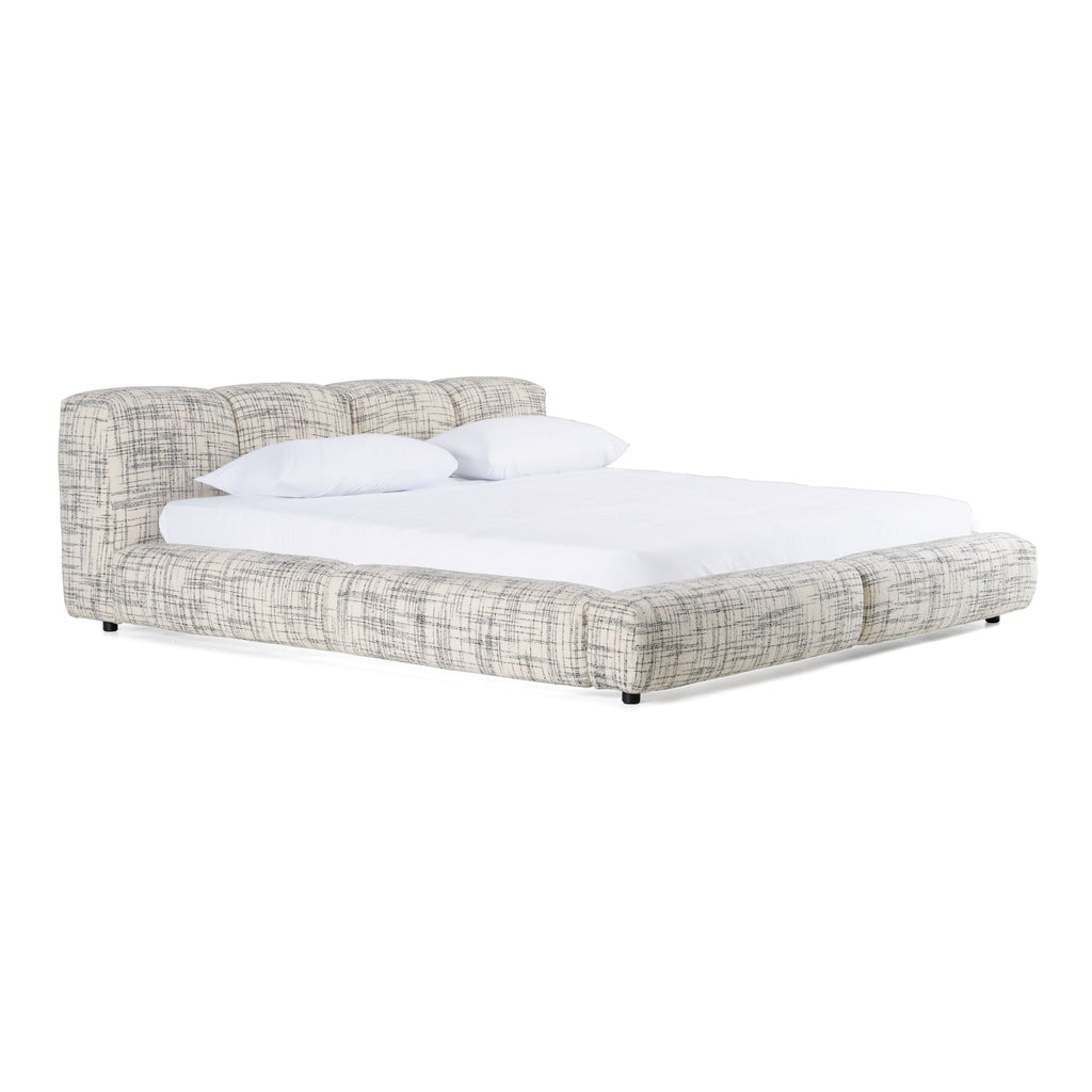 Lit moderne Eastern King Modrest Shiloh en tissu blanc cassé et noir, modèle VGEV-B070-WHTBLK-EK