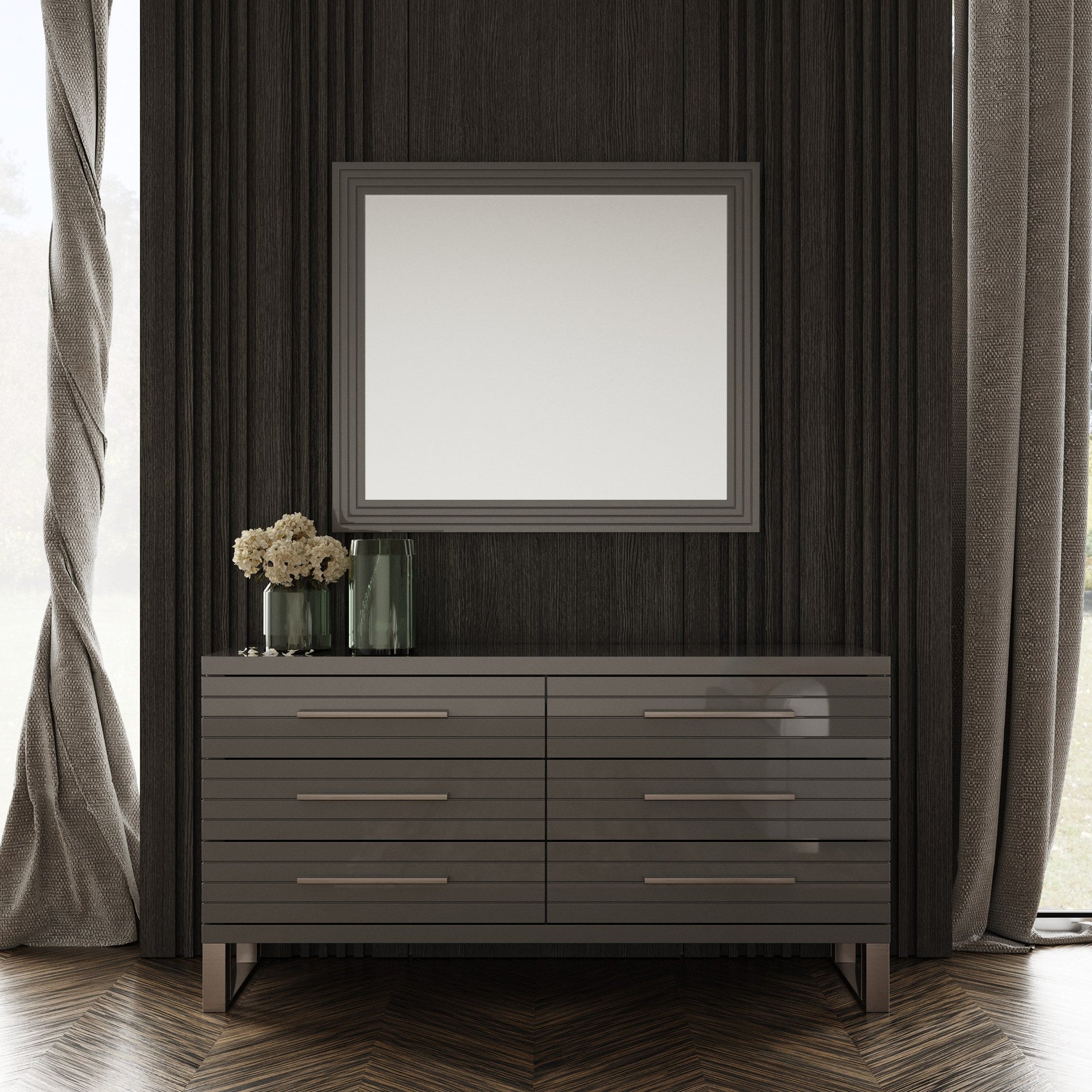Modrest Splendor Grey High Gloss Slatted Dresser Model VGVCJ20256-D-GREY-DRS