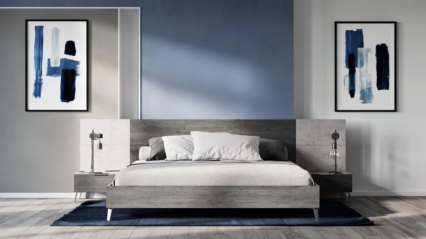 Eastern King Nova Domus Bronx Italian Modern Faux Concrete & Grey Bed & 2 Nightstands Set Model VGACBRONX-BEDNS-SET-EK