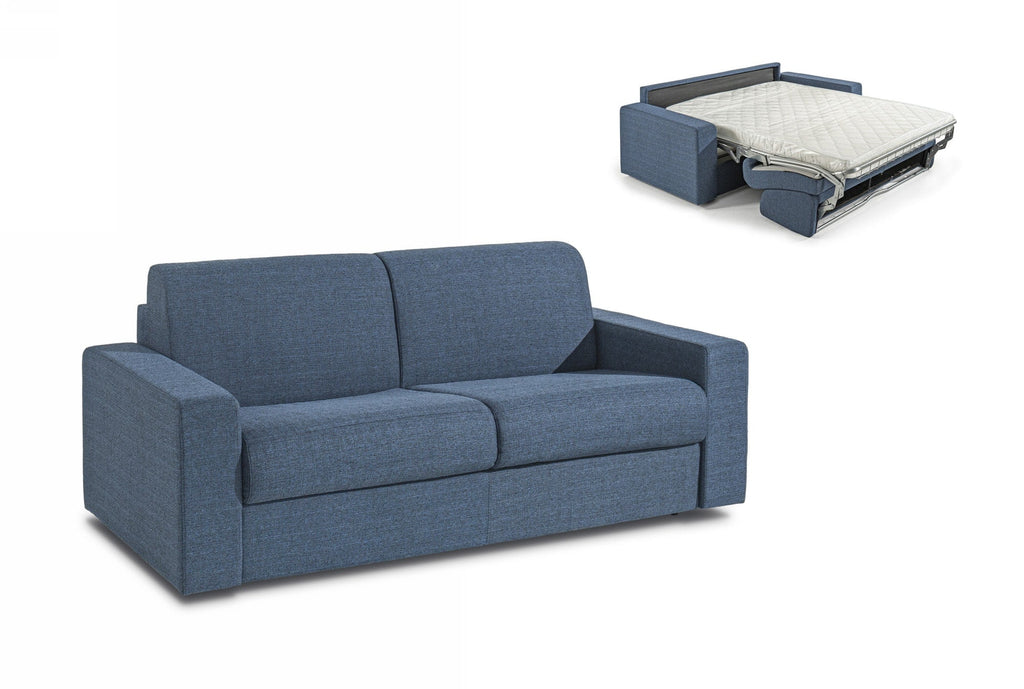 Modrest Made In Italy Urrita Modern Blue Fabric Sofa Bed With Full Size Mattress Model VGACURRITA-Q-BLUE