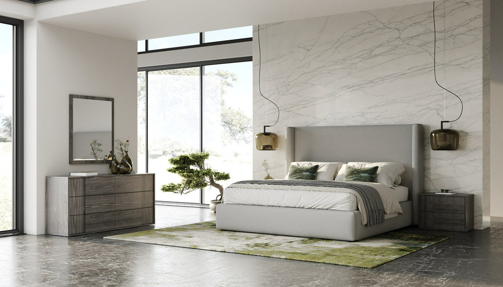 Modrest Byrne & Asus Modern Grey Fabric & Elm Grey Bed & 2 Nightstands Model VGEVVG713-GRY-3PC