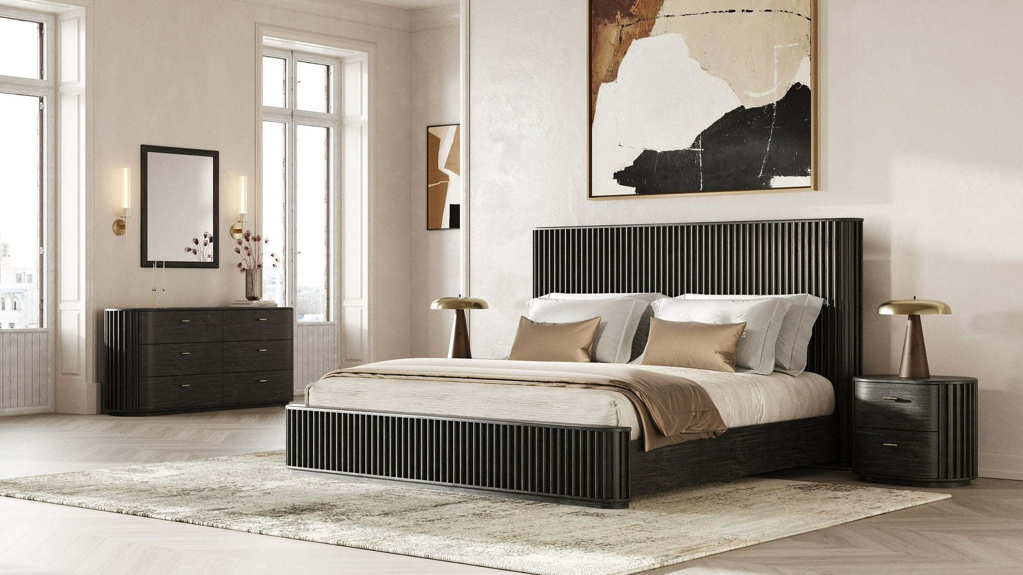 Modrest Fields Modern Black Acacia Bedroom Set Model VGWD-VGD2-SET-BLK
