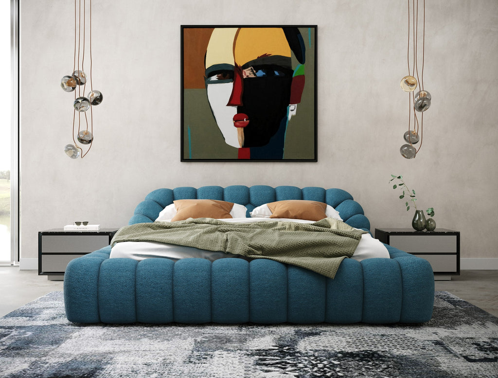 Lit moderne en tissu bleu sarcelle foncé Divani Casa Yolonda, modèle VGEV-A127-BED-C-15