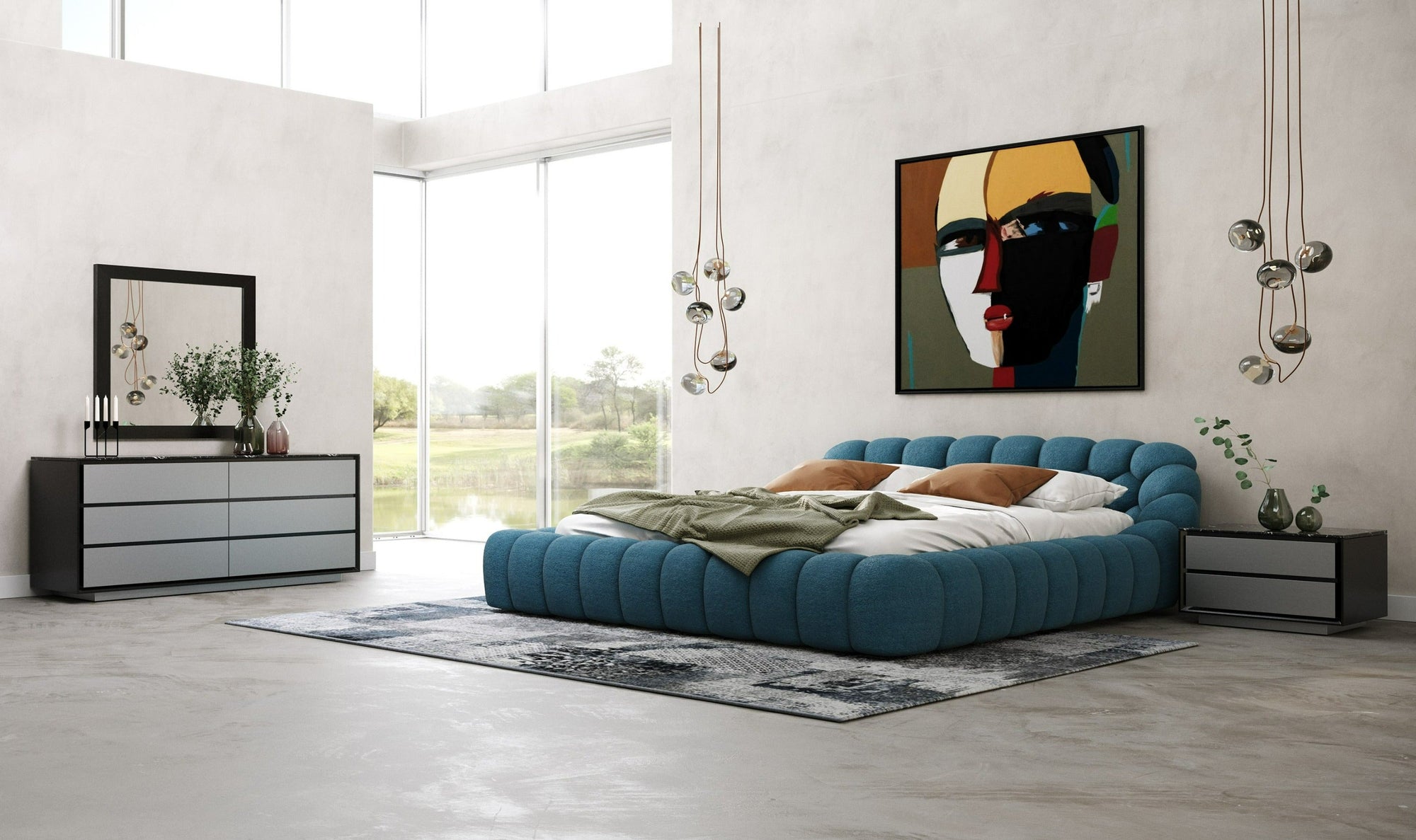 Lit moderne en tissu bleu sarcelle foncé Divani Casa Yolonda, modèle VGEV-A127-BED-C-15